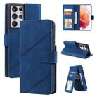 For Samsung Galaxy S21 Ultra 5GSkin Feel Business Horizontal Flip PU Leather Case with Holder & Multi-Card Slots & Wallet & Lanyard & Photo Frame(Blue) - 1