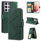 For Samsung Galaxy S21 Ultra 5G Skin Feel Business Horizontal Flip PU Leather Case with Holder & Multi-Card Slots & Wallet & Lanyard & Photo Frame(Green) - 1