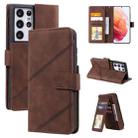 For Samsung Galaxy S21 Ultra 5G Skin Feel Business Horizontal Flip PU Leather Case with Holder & Multi-Card Slots & Wallet & Lanyard & Photo Frame(Brown) - 1