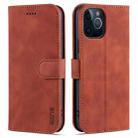 For iPhone 12 Pro AZNS Skin Feel Calf Texture Horizontal Flip Leather Case with Card Slots & Holder & Wallet(Brown) - 1