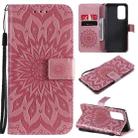 For OnePlus 9 Pro Sun Embossing Pattern Horizontal Flip Leather Case with Card Slot & Holder & Wallet & Lanyard(Pink) - 1