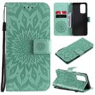 For OnePlus 9 Pro Sun Embossing Pattern Horizontal Flip Leather Case with Card Slot & Holder & Wallet & Lanyard(Green) - 1