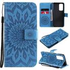 For OnePlus 9 Pro Sun Embossing Pattern Horizontal Flip Leather Case with Card Slot & Holder & Wallet & Lanyard(Blue) - 1