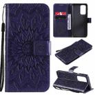 For OnePlus 9 Pro Sun Embossing Pattern Horizontal Flip Leather Case with Card Slot & Holder & Wallet & Lanyard(Purple) - 1