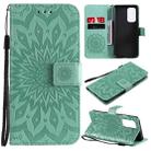 For OnePlus 9 Sun Embossing Pattern Horizontal Flip Leather Case with Card Slot & Holder & Wallet & Lanyard(Green) - 1