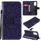 For OnePlus 9 Sun Embossing Pattern Horizontal Flip Leather Case with Card Slot & Holder & Wallet & Lanyard(Purple) - 1