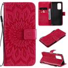 For OnePlus 9 Sun Embossing Pattern Horizontal Flip Leather Case with Card Slot & Holder & Wallet & Lanyard(Red) - 1