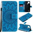 For OPPO Realme C20 / C21 Sun Embossing Pattern Horizontal Flip Leather Case with Card Slot & Holder & Wallet & Lanyard(Blue) - 1