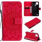 For OPPO Realme C20 / C21 Sun Embossing Pattern Horizontal Flip Leather Case with Card Slot & Holder & Wallet & Lanyard(Red) - 1