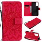 For OPPO Reno6 5G Sun Embossing Pattern Horizontal Flip Leather Case with Card Slot & Holder & Wallet & Lanyard(Red) - 1