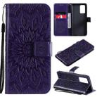 For OPPO Reno6 Pro 5G Sun Embossing Pattern Horizontal Flip Leather Case with Card Slot & Holder & Wallet & Lanyard(Purple) - 1