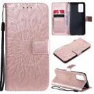 For OPPO Reno6 Pro 5G Sun Embossing Pattern Horizontal Flip Leather Case with Card Slot & Holder & Wallet & Lanyard(Rose Gold) - 1