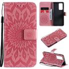 For OPPO Reno6 Pro+ 5G Sun Embossing Pattern Horizontal Flip Leather Case with Card Slot & Holder & Wallet & Lanyard(Pink) - 1