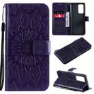 For OPPO Reno6 Pro+ 5G Sun Embossing Pattern Horizontal Flip Leather Case with Card Slot & Holder & Wallet & Lanyard(Purple) - 1