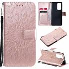 For OPPO Reno6 Pro+ 5G Sun Embossing Pattern Horizontal Flip Leather Case with Card Slot & Holder & Wallet & Lanyard(Rose Gold) - 1