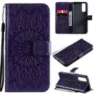 For vivo Y72 5G / iQOO Z3 Sun Embossing Pattern Horizontal Flip Leather Case with Card Slot & Holder & Wallet & Lanyard(Purple) - 1