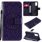 For vivo V21 Sun Embossing Pattern Horizontal Flip Leather Case with Card Slot & Holder & Wallet & Lanyard(Purple) - 1