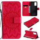 For vivo V21 Sun Embossing Pattern Horizontal Flip Leather Case with Card Slot & Holder & Wallet & Lanyard(Red) - 1