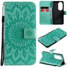 For Huawei P50 Pro Sun Embossing Pattern Horizontal Flip Leather Case with Card Slot & Holder & Wallet & Lanyard(Green) - 1