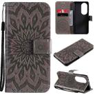 For Huawei P50 Pro Sun Embossing Pattern Horizontal Flip Leather Case with Card Slot & Holder & Wallet & Lanyard(Grey) - 1