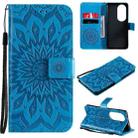 For Huawei P50 Pro Sun Embossing Pattern Horizontal Flip Leather Case with Card Slot & Holder & Wallet & Lanyard(Blue) - 1