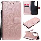 For Huawei P50 Pro Sun Embossing Pattern Horizontal Flip Leather Case with Card Slot & Holder & Wallet & Lanyard(Rose Gold) - 1