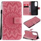 For Huawei P50 Sun Embossing Pattern Horizontal Flip Leather Case with Card Slot & Holder & Wallet & Lanyard(Pink) - 1