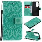 For Huawei P50 Sun Embossing Pattern Horizontal Flip Leather Case with Card Slot & Holder & Wallet & Lanyard(Green) - 1