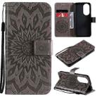 For Huawei P50 Sun Embossing Pattern Horizontal Flip Leather Case with Card Slot & Holder & Wallet & Lanyard(Grey) - 1