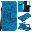 For Huawei P50 Sun Embossing Pattern Horizontal Flip Leather Case with Card Slot & Holder & Wallet & Lanyard(Blue) - 1