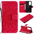 For Huawei P50 Sun Embossing Pattern Horizontal Flip Leather Case with Card Slot & Holder & Wallet & Lanyard(Red) - 1
