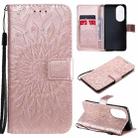 For Huawei P50 Sun Embossing Pattern Horizontal Flip Leather Case with Card Slot & Holder & Wallet & Lanyard(Rose Gold) - 1