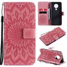 For Nokia 5.3 Sun Embossing Pattern Horizontal Flip Leather Case with Card Slot & Holder & Wallet & Lanyard(Pink) - 1