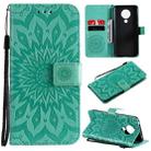 For Nokia 5.3 Sun Embossing Pattern Horizontal Flip Leather Case with Card Slot & Holder & Wallet & Lanyard(Green) - 1