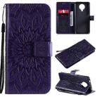 For Nokia 5.3 Sun Embossing Pattern Horizontal Flip Leather Case with Card Slot & Holder & Wallet & Lanyard(Purple) - 1