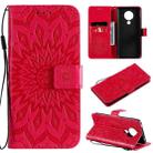 For Nokia 5.3 Sun Embossing Pattern Horizontal Flip Leather Case with Card Slot & Holder & Wallet & Lanyard(Red) - 1
