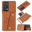 For OPPO Reno6 Pro+ 5G Double Buckle PU + TPU Shockproof Magnetic Protective Case with Card Slot & Holder(Light Brown) - 1