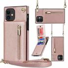 For iPhone 11 Cross-body Zipper Square TPU+PU Back Cover Case with Holder & Card Slots & Wallet & Strap (Rose Gold) - 1