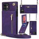 For iPhone 11 Cross-body Zipper Square TPU+PU Back Cover Case with Holder & Card Slots & Wallet & Strap (Purple) - 1