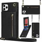 For iPhone 11 Pro Cross-body Zipper Square TPU+PU Back Cover Case with Holder & Card Slots & Wallet & Strap (Black) - 1