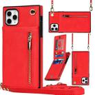 For iPhone 11 Pro Cross-body Zipper Square TPU+PU Back Cover Case with Holder & Card Slots & Wallet & Strap (Red) - 1