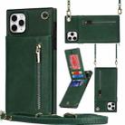 For iPhone 11 Pro Cross-body Zipper Square TPU+PU Back Cover Case with Holder & Card Slots & Wallet & Strap (Green) - 1