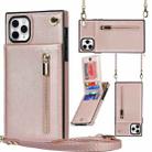 For iPhone 11 Pro Cross-body Zipper Square TPU+PU Back Cover Case with Holder & Card Slots & Wallet & Strap (Rose Gold) - 1