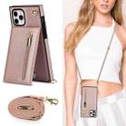 For iPhone 11 Pro Cross-body Zipper Square TPU+PU Back Cover Case with Holder & Card Slots & Wallet & Strap (Rose Gold) - 5