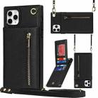 For iPhone 11 Pro Max Cross-body Zipper Square TPU+PU Back Cover Case with Holder & Card Slots & Wallet & Strap (Black) - 1