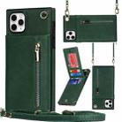 For iPhone 11 Pro Max Cross-body Zipper Square TPU+PU Back Cover Case with Holder & Card Slots & Wallet & Strap (Green) - 1