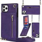 For iPhone 11 Pro Max Cross-body Zipper Square TPU+PU Back Cover Case with Holder & Card Slots & Wallet & Strap (Purple) - 1