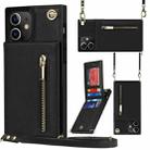 For iPhone 12 mini Cross-body Zipper Square TPU+PU Back Cover Case with Holder & Card Slots & Wallet & Strap (Black) - 1