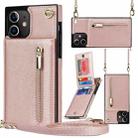 For iPhone 12 / 12 Pro Cross-body Zipper Square TPU+PU Back Cover Case with Holder & Card Slots & Wallet & Strap(Rose Gold) - 1