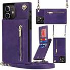 For iPhone 12 / 12 Pro Cross-body Zipper Square TPU+PU Back Cover Case with Holder & Card Slots & Wallet & Strap(Purple) - 1